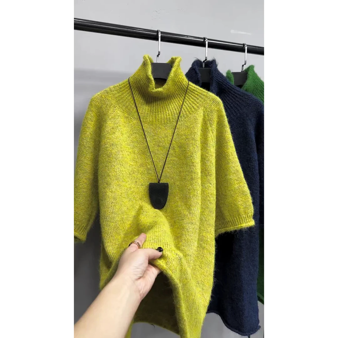 糖果色软软糯糯开叉高领毛衣冬季时尚宽松套头针织厚款慵懒风