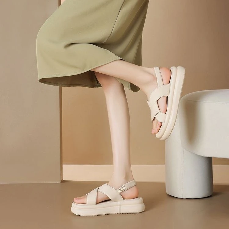 爆款松紧带凉鞋女夏季外穿配裙子仙女风运动休闲厚底舒适沙滩鞋