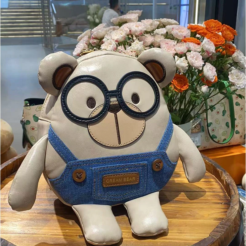 奶油熊新款原创正品童趣拼色双肩包卡通可爱公仔大容量书包背包包