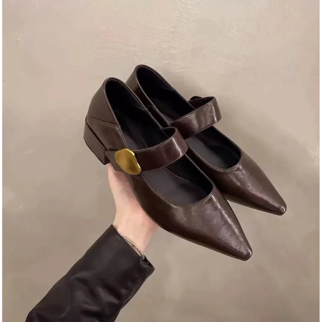 511-1玛丽珍低跟鞋春秋季新款配裙子棕色尖头法式温柔女鞋单鞋