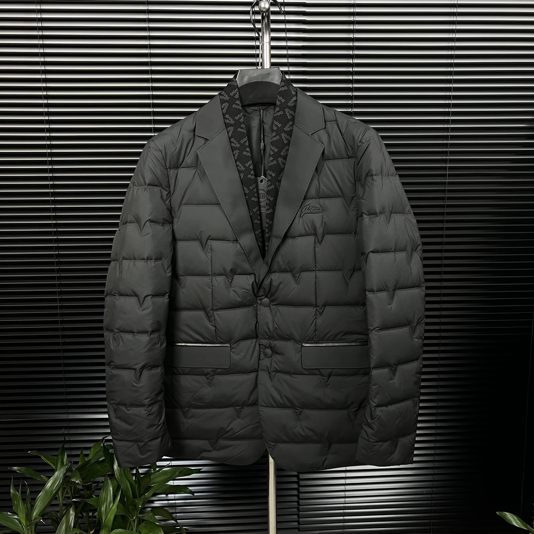 秋冬男士轻薄羽绒服西服高奢双层领平驳领修身时尚潮流鸭绒外套男