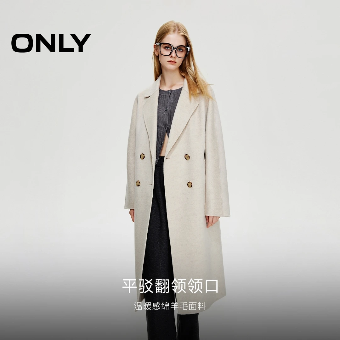 【绵羊毛+山羊绒】ONLY冬双面呢中长款毛呢大衣休闲保暖|12446U007