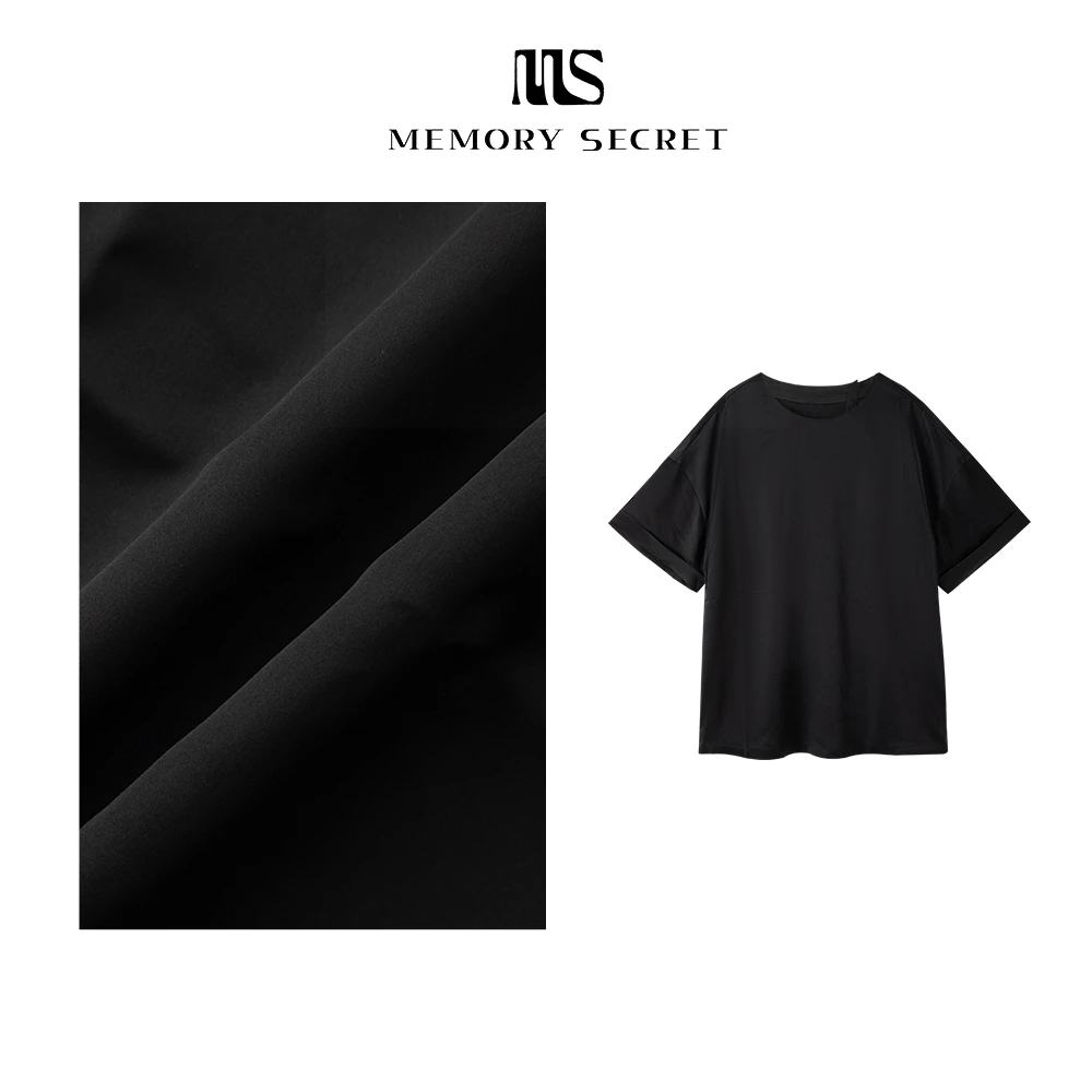 【MS】墨染  醋酸短袖纯色宽松圆领时尚百搭极简风T恤WG25XT06833-1