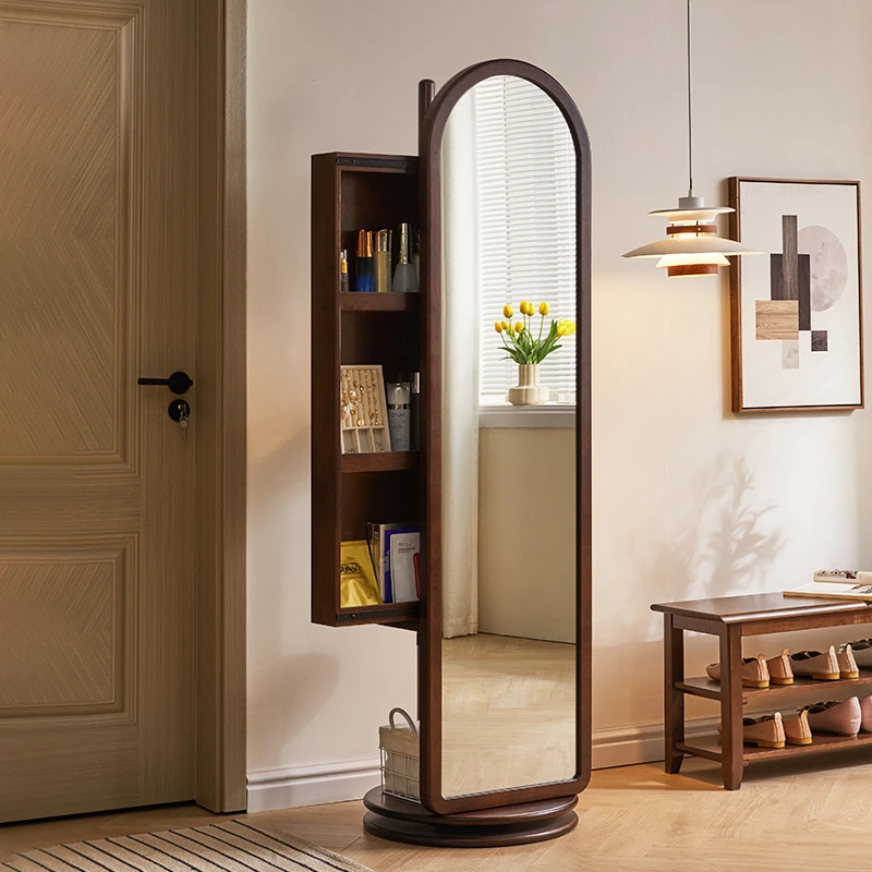 实木穿衣镜旋转全身镜卧室试衣镜落地穿衣镜衣帽架穿衣一体穿衣镜
