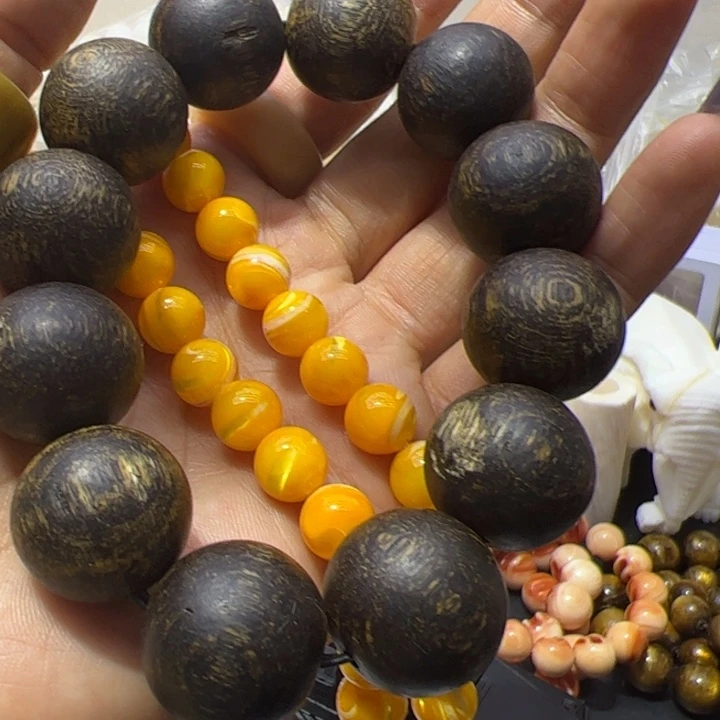 核桃手串/手链1.0金黄大白锁骨