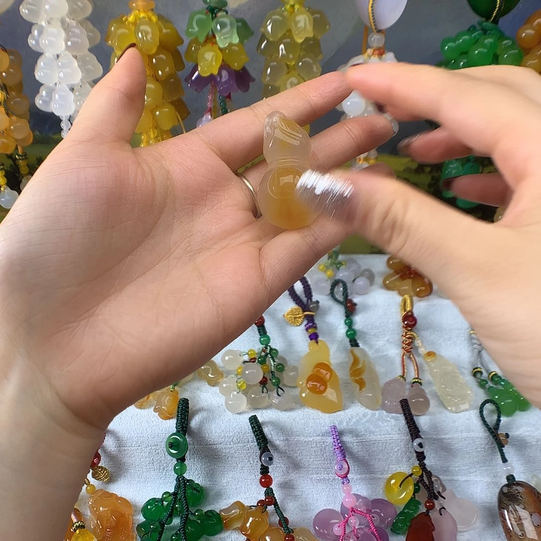 雨***花玛瑙/玉髓车挂未镶嵌