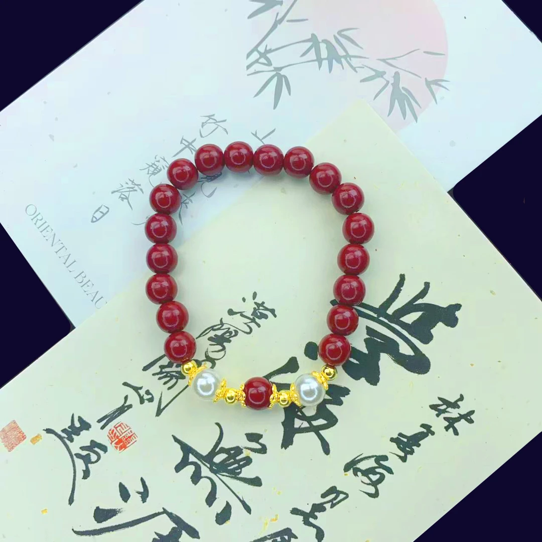 含辰砂工艺品8*8MM辰砂朱砂真珠手链文玩手串 MTX-0309