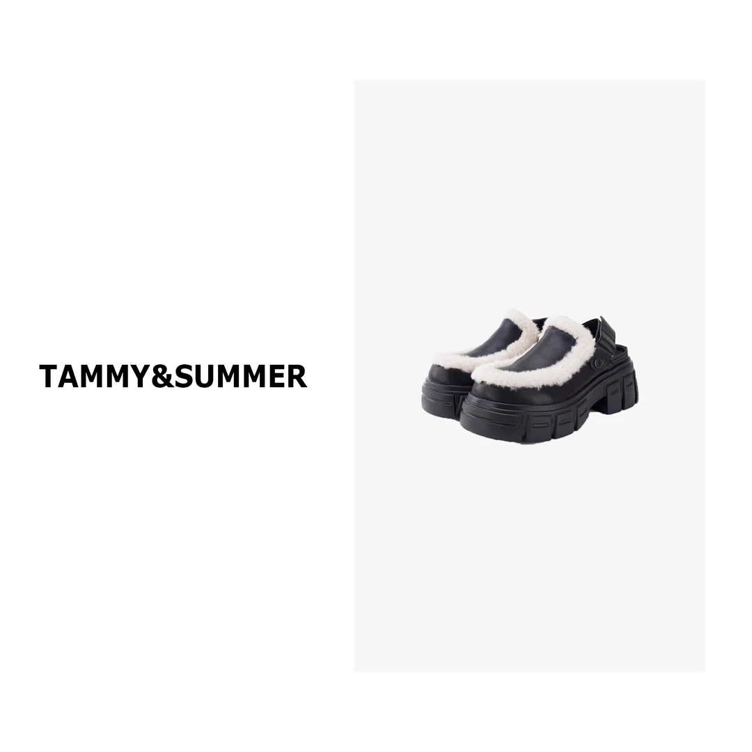 【Tammy&Summer】松糕厚底增高勃肯鞋舒适百搭拼接毛毛包头鞋708-1