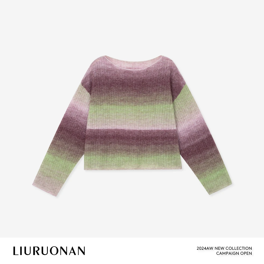 LIURUONAN 24AW 【多肉葡萄】彩色渐变毛衣女长袖圆领套头针织打底