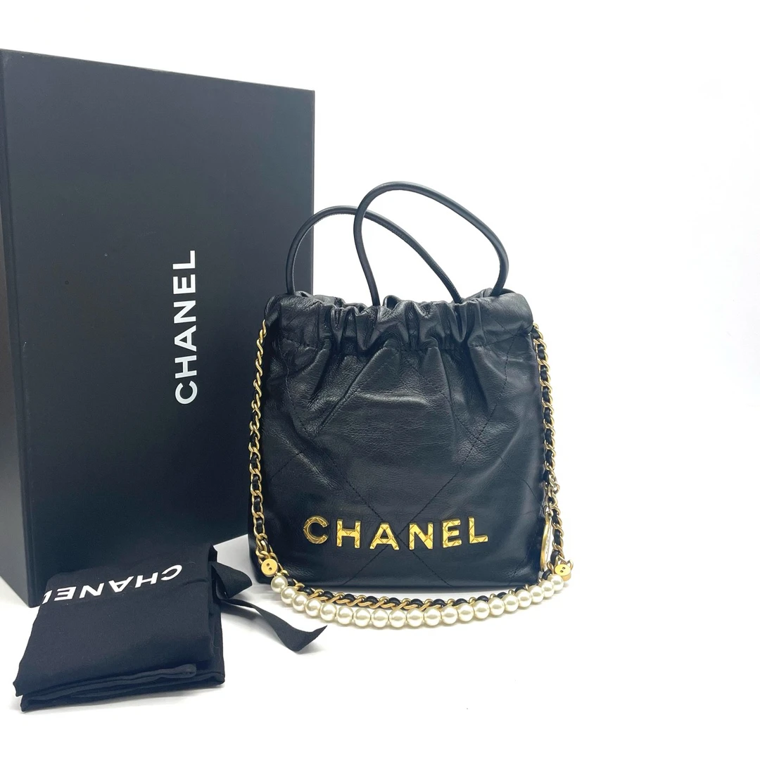 95新 Chanel/香奈儿 98新  23S 22Bag 牛皮抽绳开合mini垃圾袋