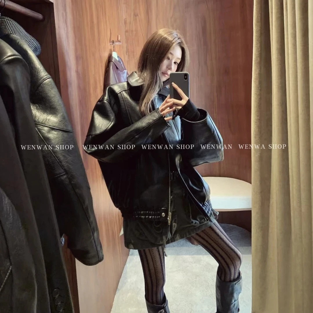 【只做一批】黑色宽松廓形质感百搭休闲显瘦皮衣