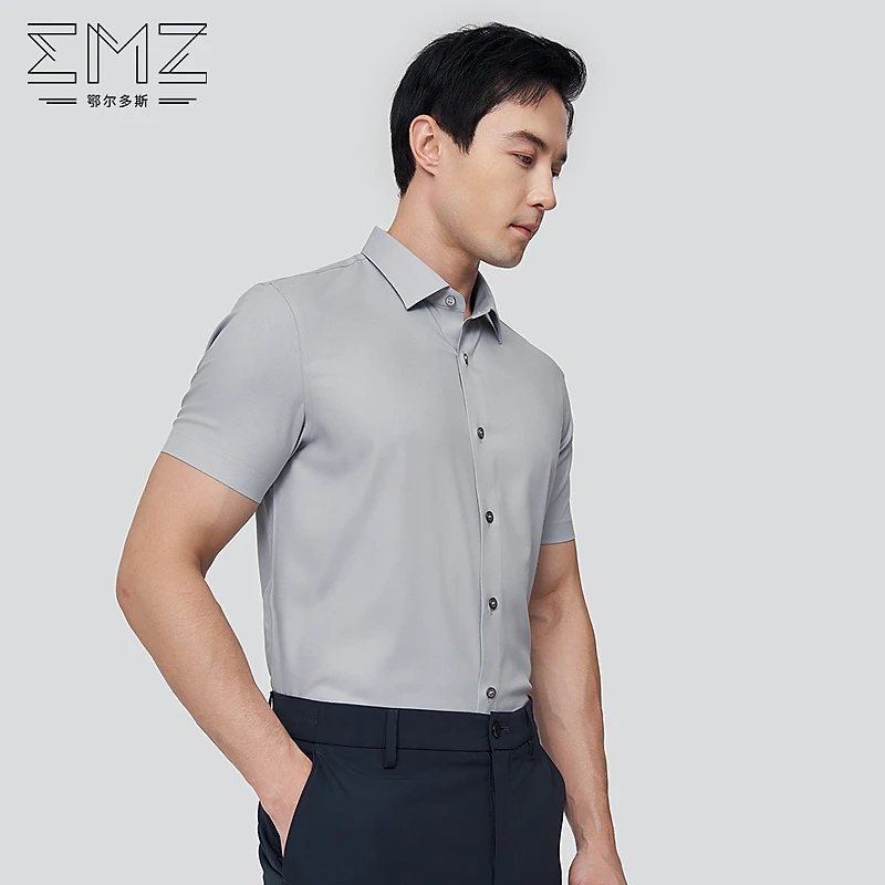 EMZ鄂尔多斯男士商务休闲新款夏季立体剪裁透修身短袖衬衫