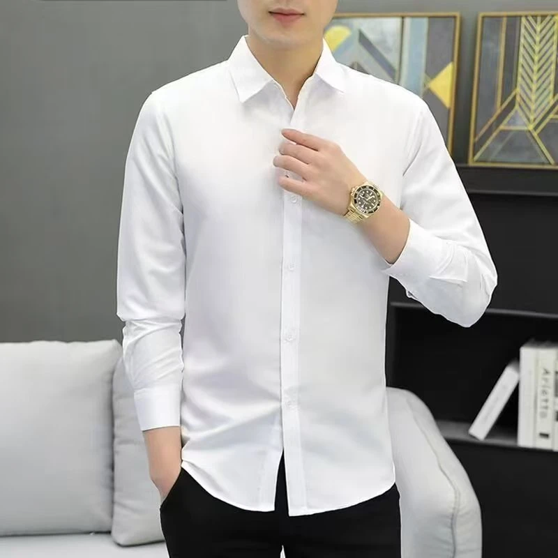 春季长袖衬衫男免烫抗皱长袖白色衬衫男装商务衬衣职业休闲正装
