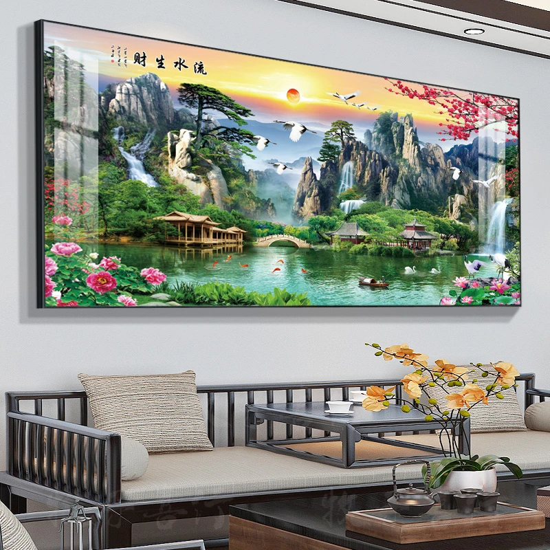 新中式中堂画客厅装饰画沙发背景墙壁画办公室大气山水挂画靠山图