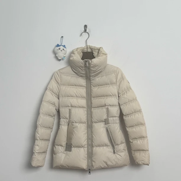 99新 MONCLER Moncler盟可昧米白色羽绒服 腰带款1码
