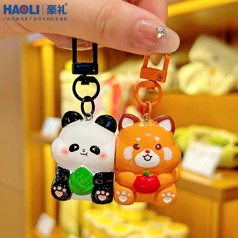 卡通可爱动物浣熊熊猫磁吸钥匙扣对扣挂件情侣书包挂件学生小礼品