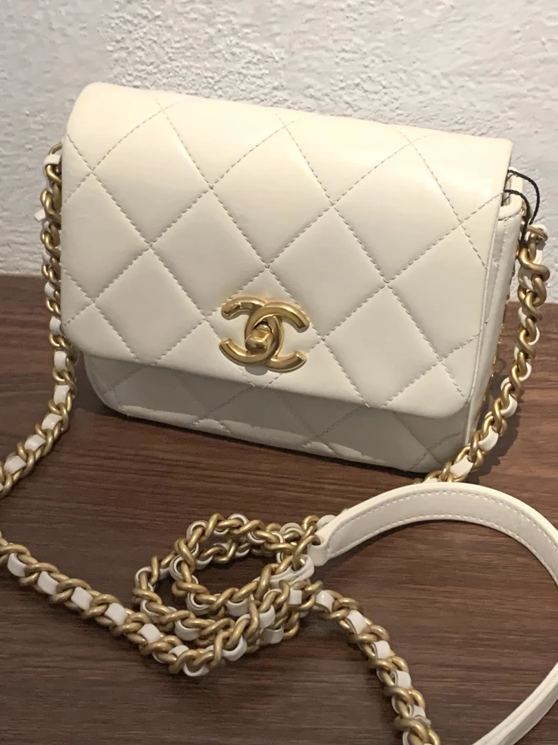 99新 Chanel/香奈儿 21B白金侧边字母方胖子链条包11753102JL