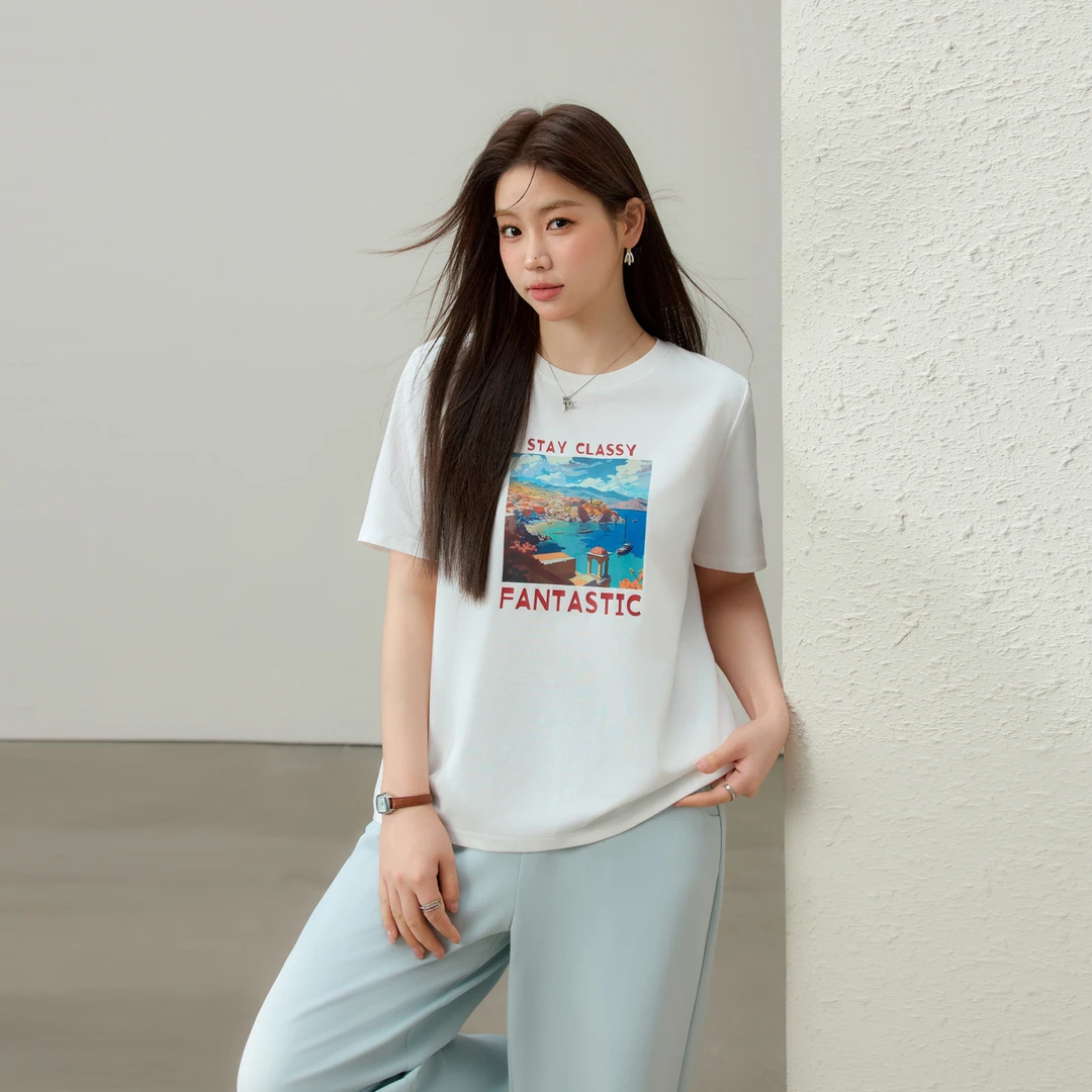 【潮流时尚T恤】纤莉秀W大码女装休闲减龄百搭圆领短袖T恤QK1552