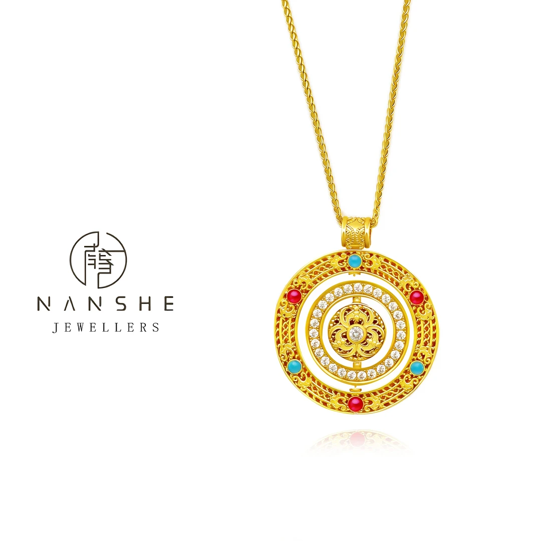 NANSHE/南奢 【金环彩钻】国潮八宝福盘转动项链 L1177