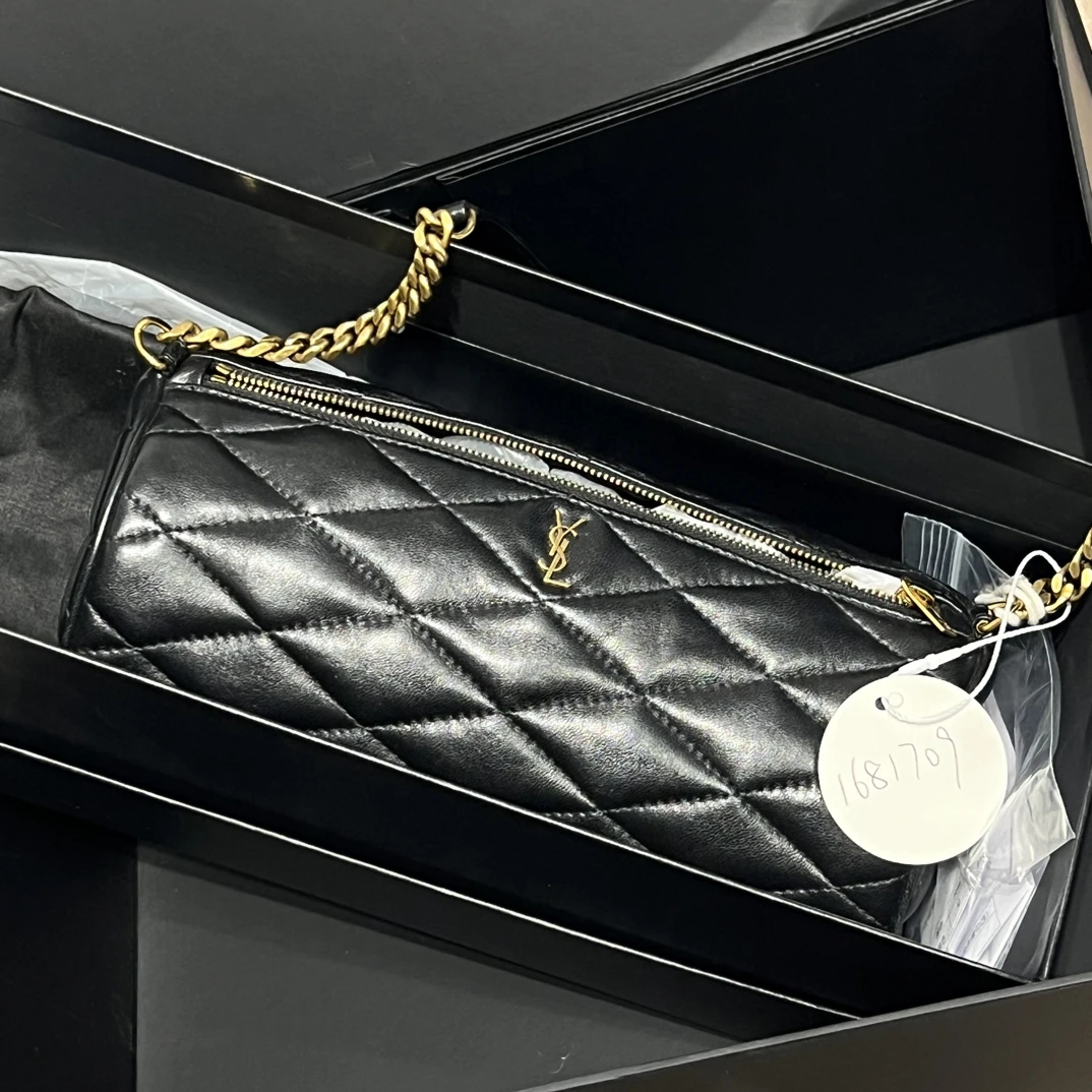 95新 YSL/圣罗兰 夏七中古/黑金笔筒单肩包/1681709