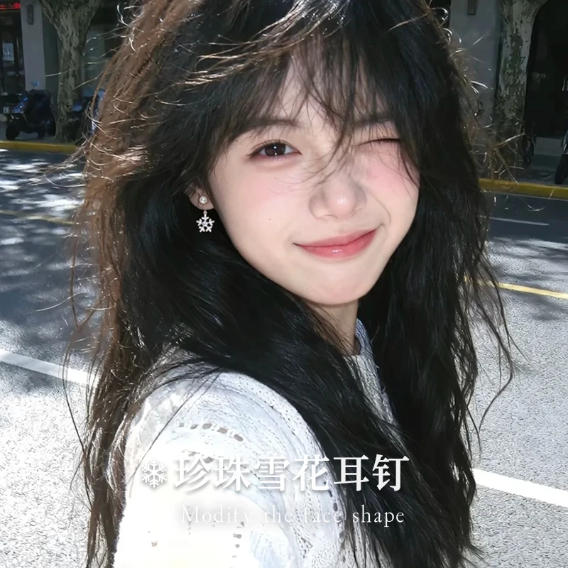 合金耳饰 999纯银耳针初雪珍珠雪花耳钉女耳环2025新款爆款耳饰