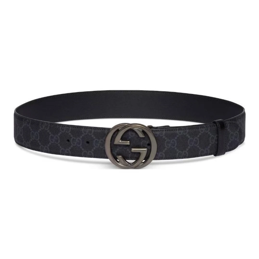 GUCCI/古驰品牌标识 皮革 皮带 男款 黑色 宽4CM