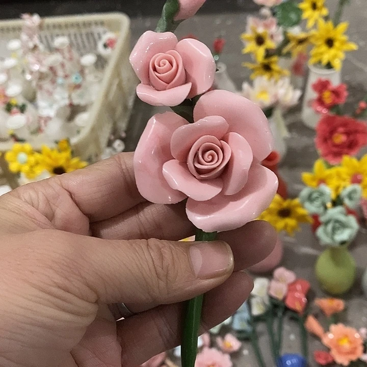 瓷片纯手工陶瓷花摆件瑕