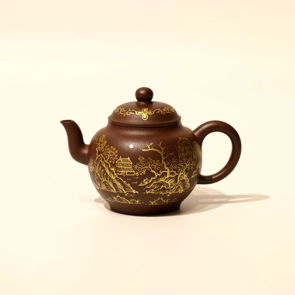 百年福记 谢健 宫灯 200cc 紫泥 全手工制 描金装饰 宫廷气息