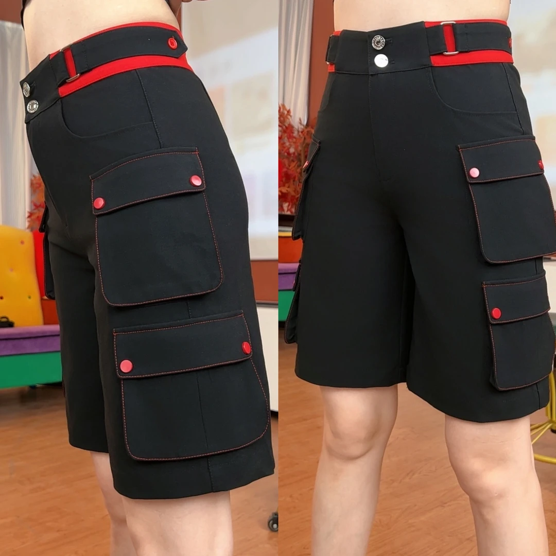 KM60052时尚拼接工装中裤休闲裤