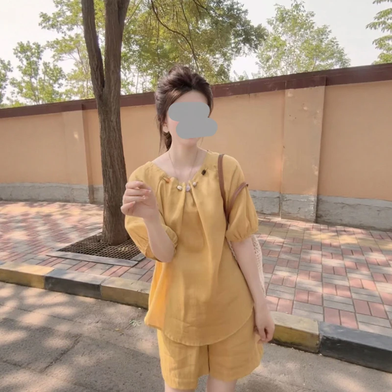 纯色短裤两件套女夏季2025新款小个子显高可盐可甜减龄盐系套装