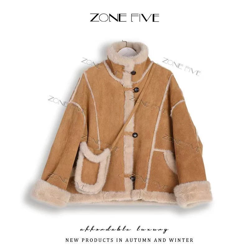 【送包包】时尚慵懒风设计感立领机车服冬季新款加厚小米貂短外套YL