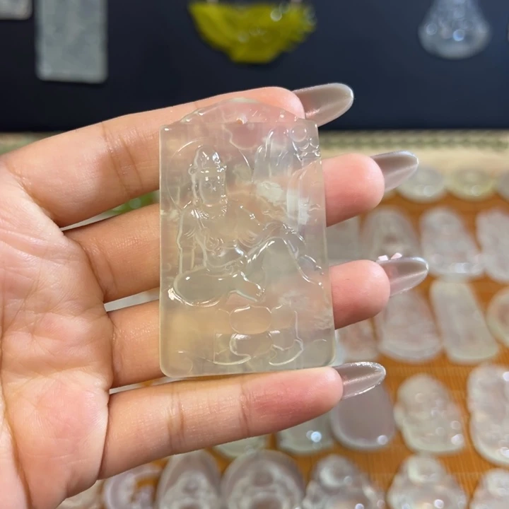 岫玉未镶嵌岫玉白冰挂件自在观音