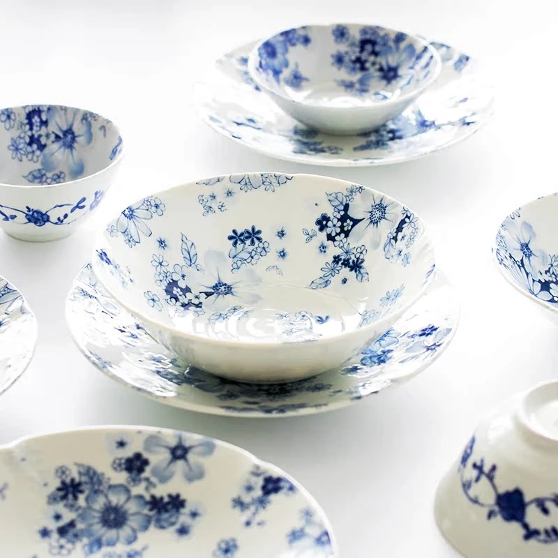 日本制美浓烧花集碗盘碟日式家用餐具菜盘子西餐意面盘饭碗大面碗