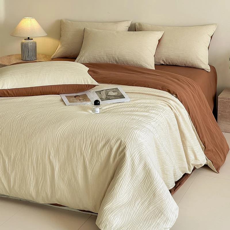 水星官网家纺2025新款轻奢四件套水洗棉全棉床上用品被套被罩学