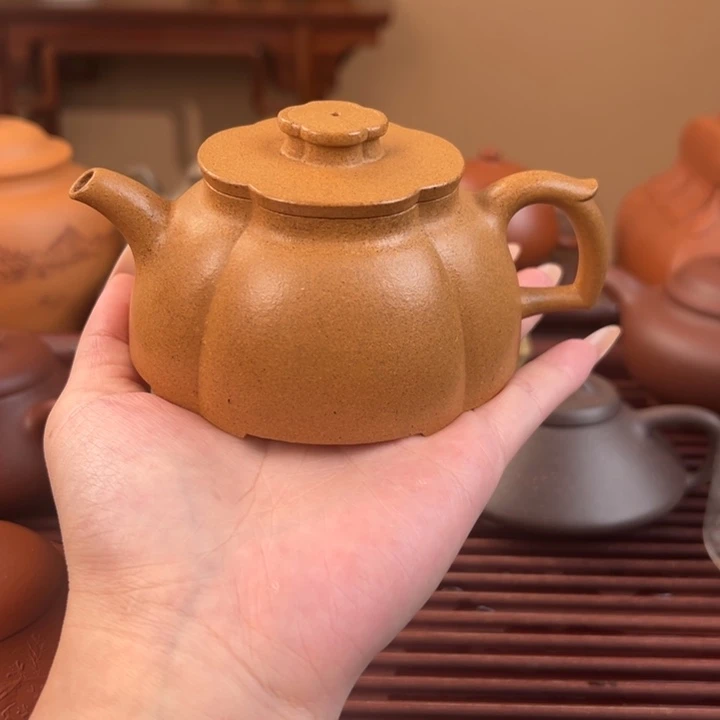 色****茶壶紫砂金黄段筋纹海棠180cc
