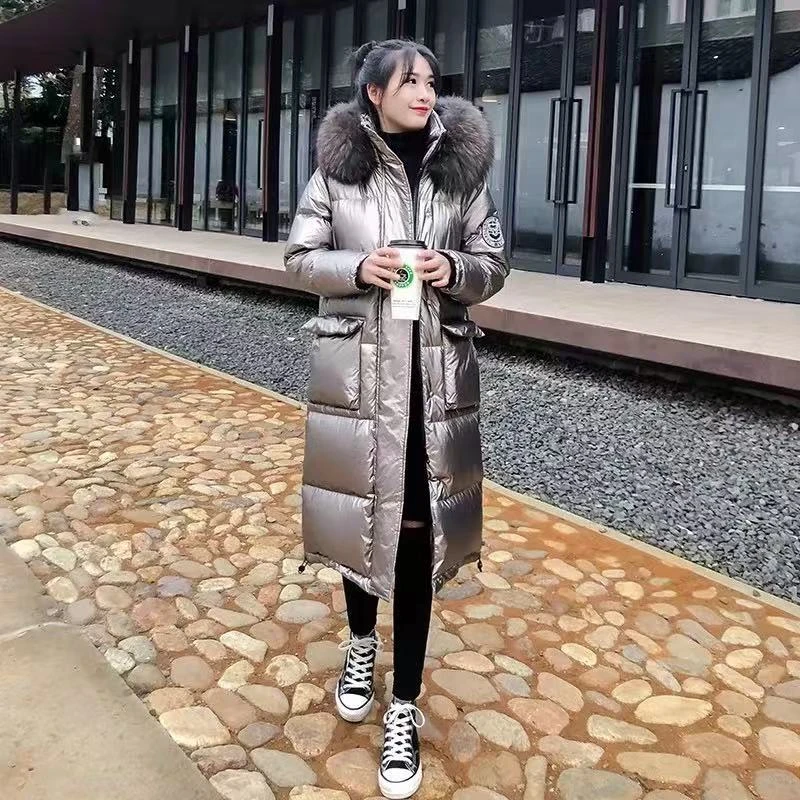 0805 亮面羽绒服女新款大毛领中长款过膝加厚爆款冬季外套j1