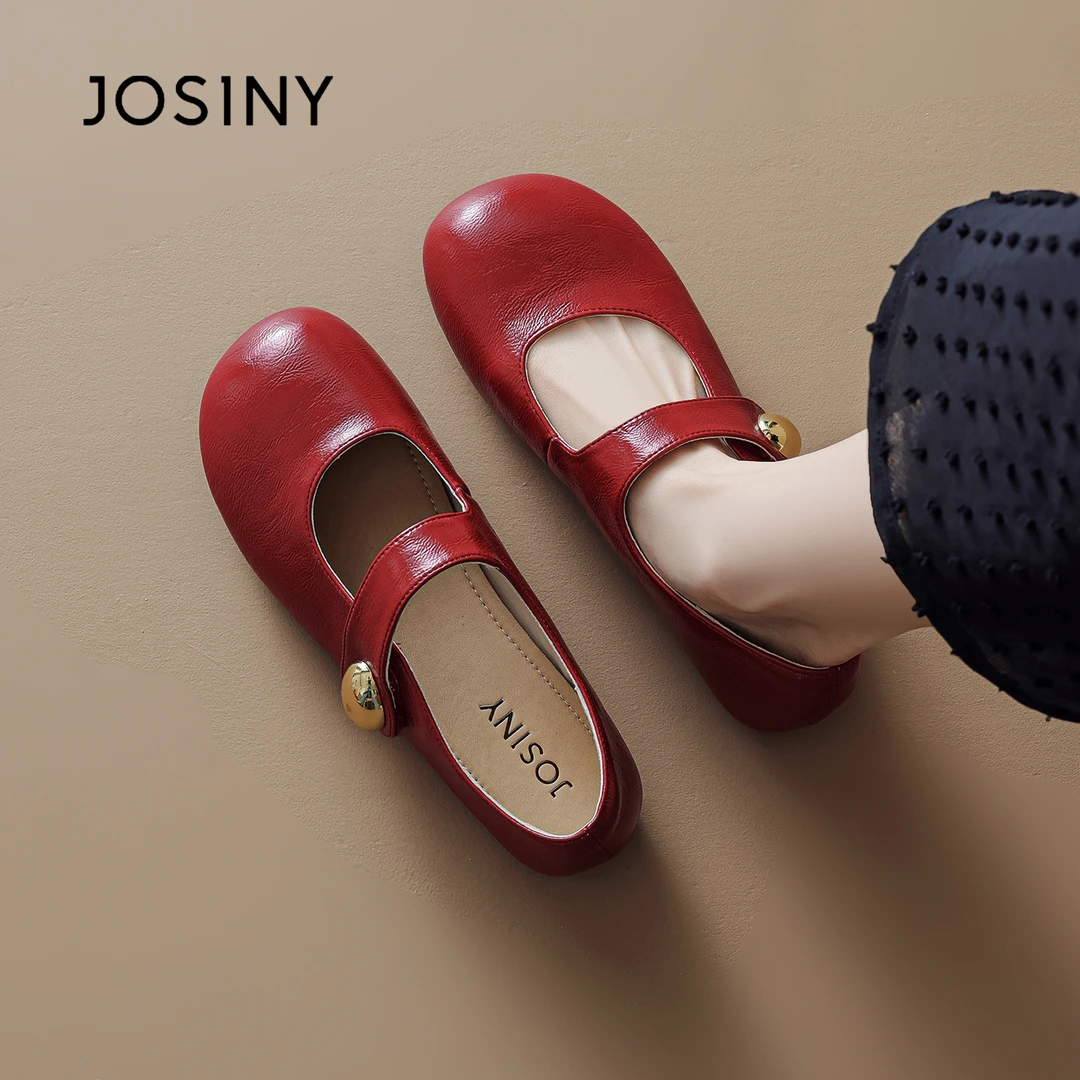 卓诗尼红色玛丽珍女鞋2025新款秋季配裙子单鞋百搭浅口法式小皮鞋
