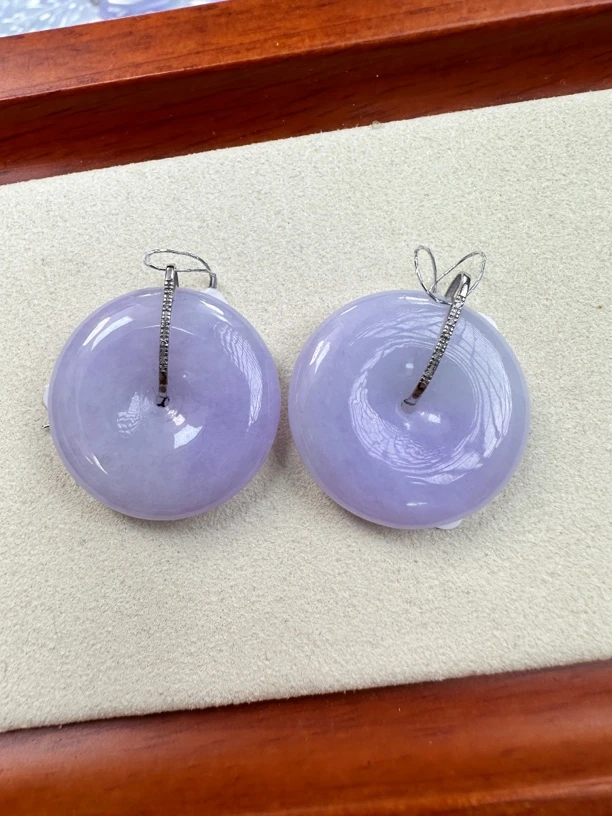 天然缅甸a货翡翠18k白金一字粉紫平安扣（多样性发一）