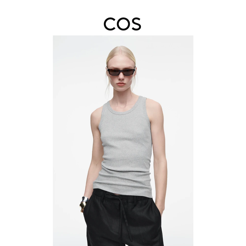 COS女装 修身版型圆领弹力基础背心麻灰色2025春季新品0888940077