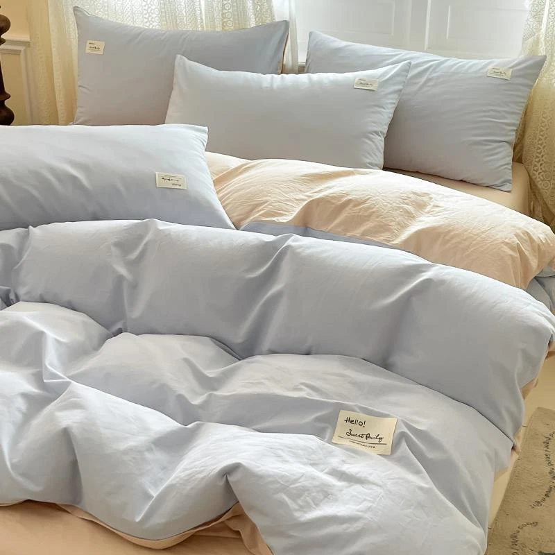 春季简约纯棉水洗棉四件套全棉被套床单宿舍单人床品三件套床笠款