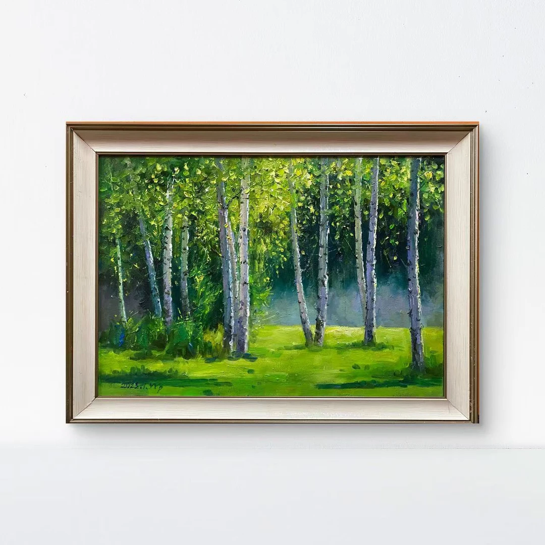 王彬《林中白桦》布面油画50×70CM