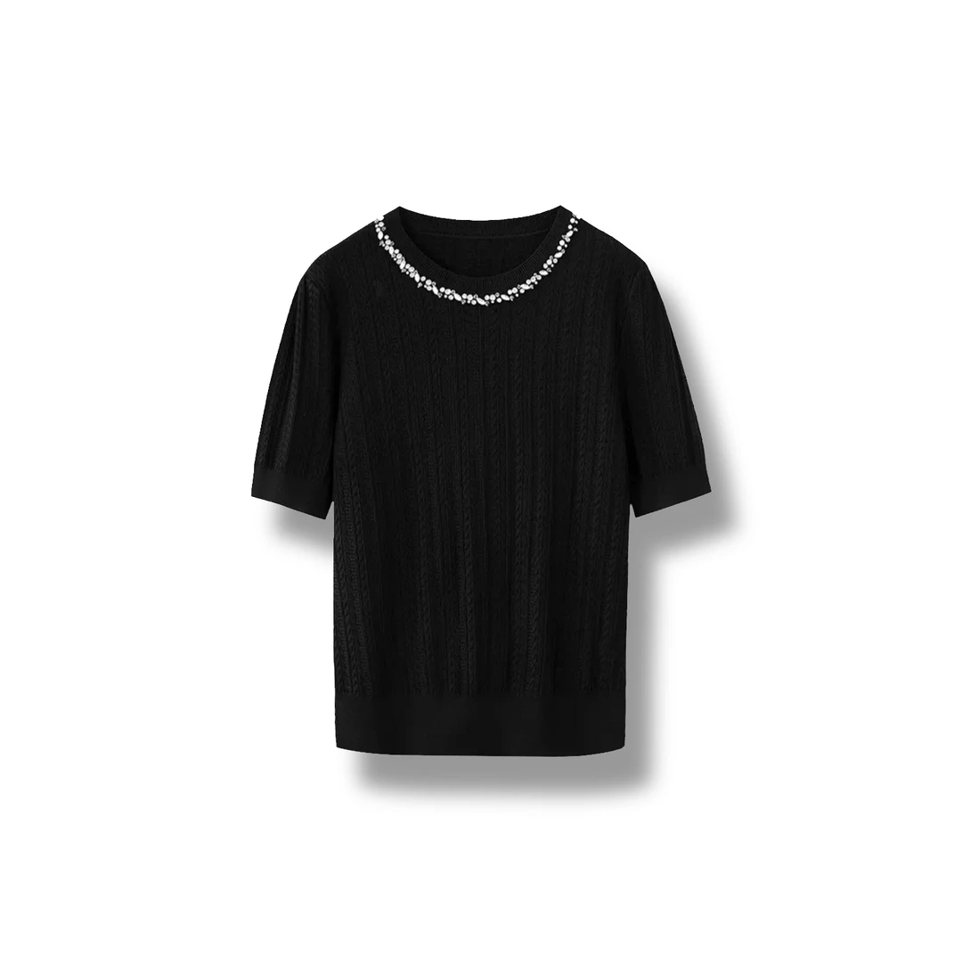 25s新款休闲圆领套头针织衫冰丝短袖（24L7028）【480 917】