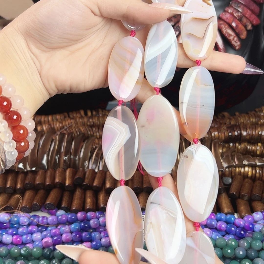 玛瑙/玉髓合金珠宝半成品a264 25*48m 米米椭圆玛瑙一条