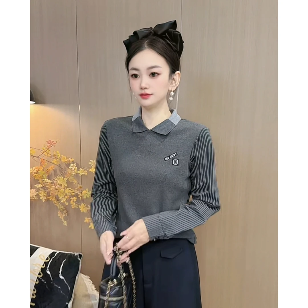 【5521】新品百搭减龄假两件棉上衣