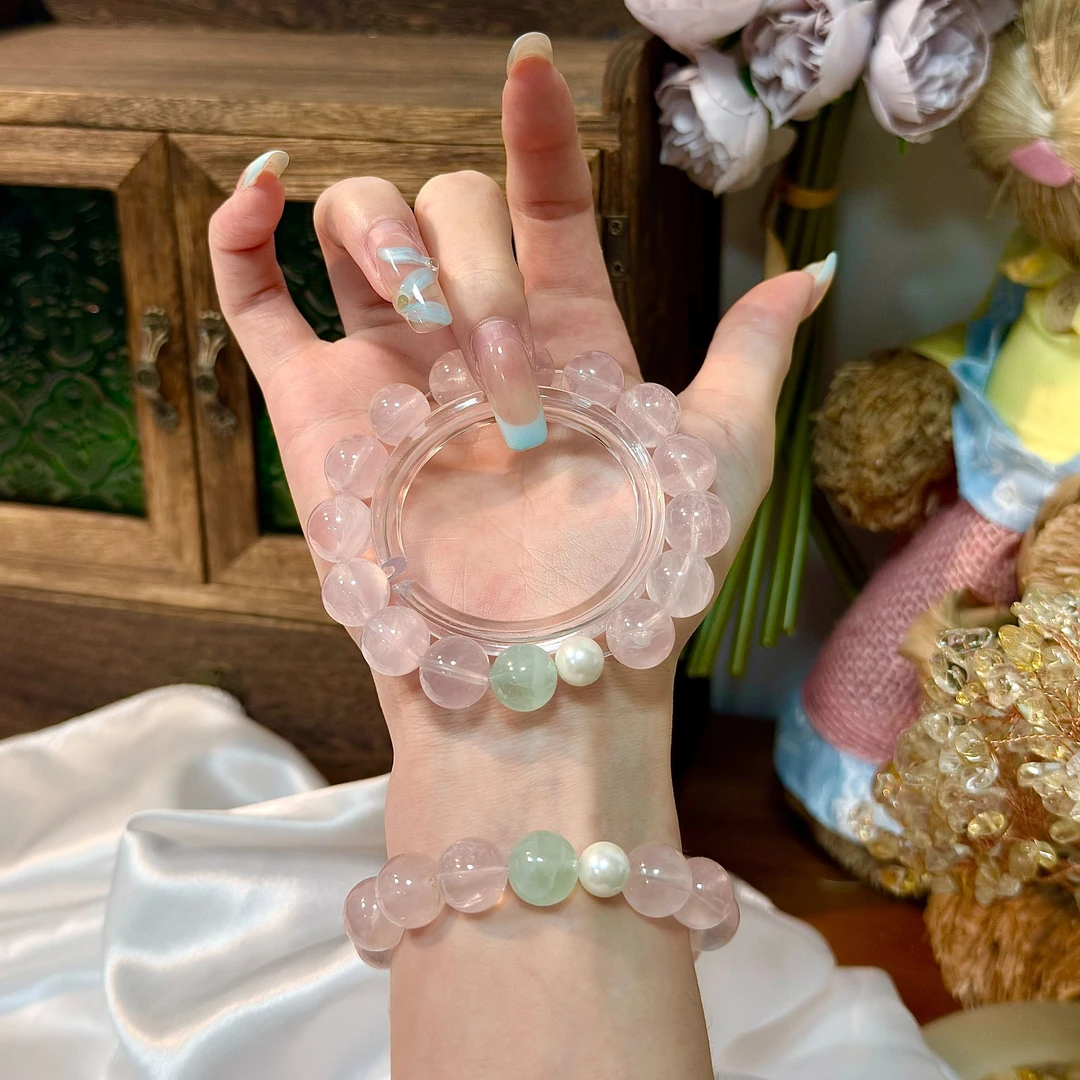 【粉黛青烟】9mm粉水晶 手串原创设计天然水晶