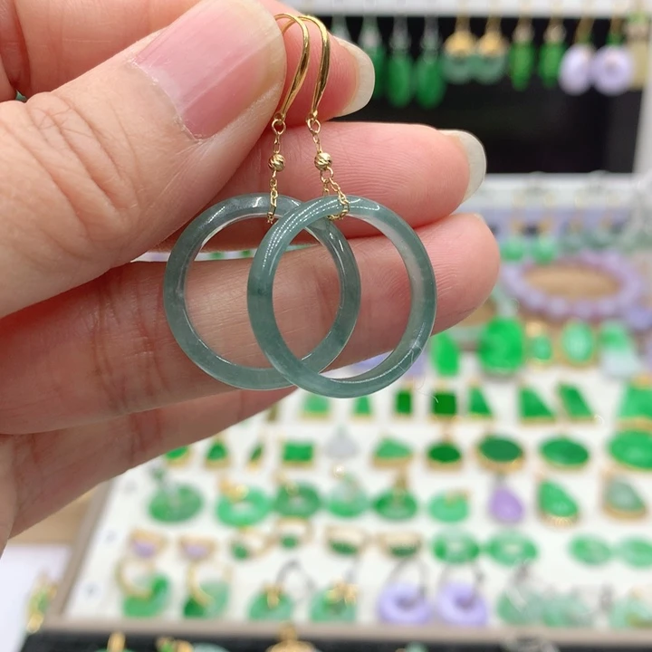 翡翠18K金镶嵌耳饰