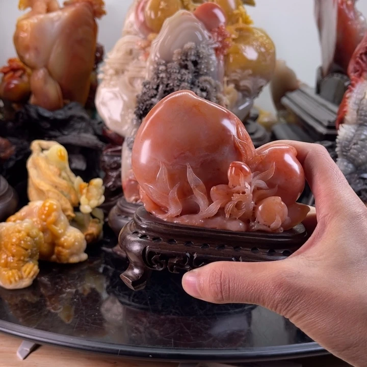 寿山石寿桃摆件手把件