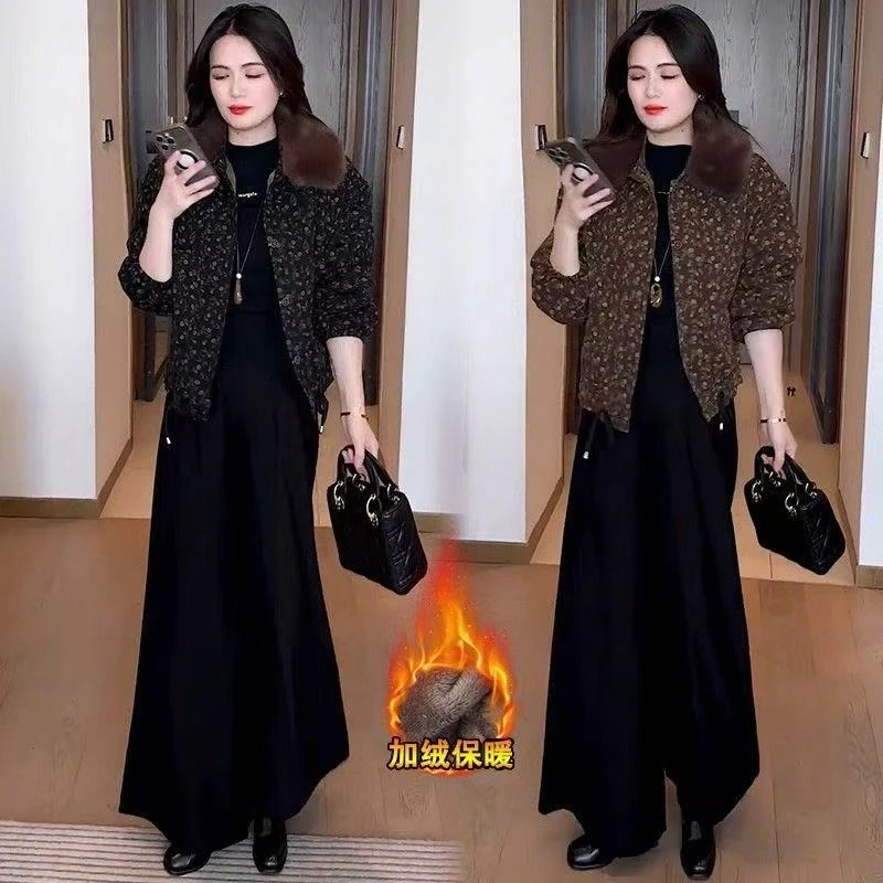 2025新款休闲显瘦时尚气质洋气拼接小个子加绒加厚碎花女短外套