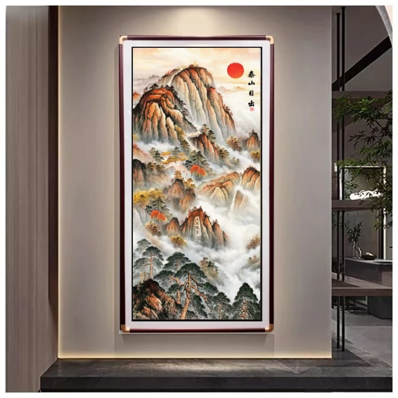轻奢立体山水挂画烫金新中式装饰画客厅现代环保玄关实木挂画