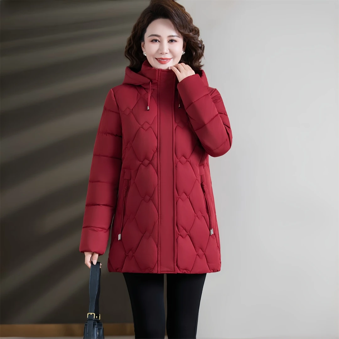 妈妈装棉服冬季新款中长款加厚时尚可脱卸帽棉衣中老年棉袄外套
